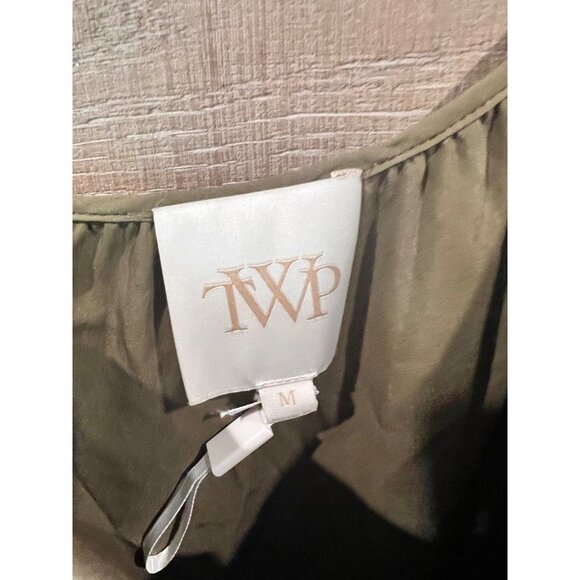 TWP Dinner At Mackizi Silk Chiffon Dress Olive Green One Shoulder Size M - Picture 4 of 7